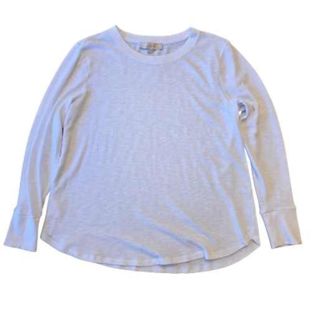 LOFT Women's White‎ Heather Sheer Long Sleeve Crew Neck T Shirt Top Size Large